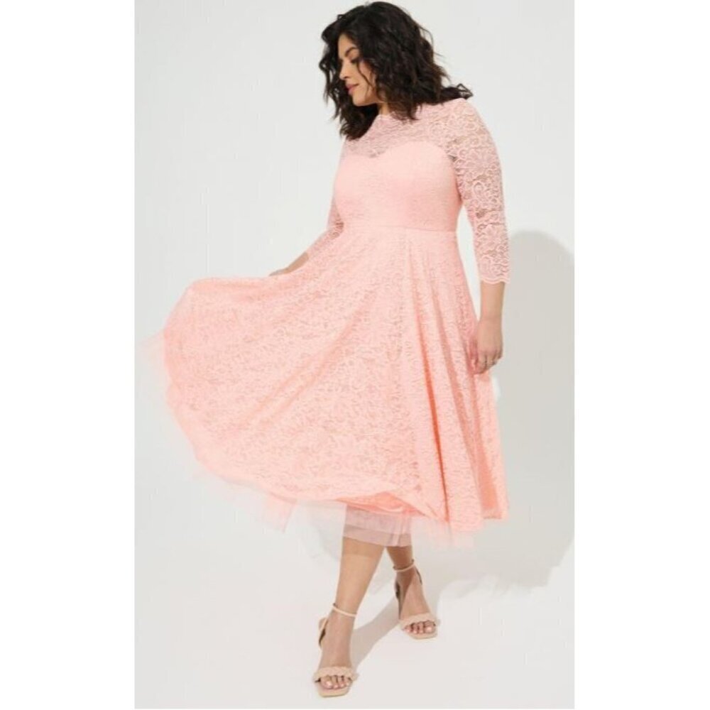 Torrid Midi Lace Illusion Dress Women Size 10 NWT Special Event Sweet Heart Neck